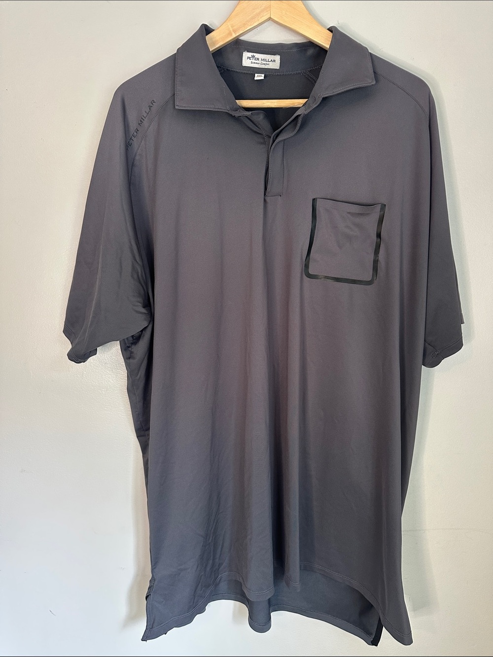 Peter Millar Gray Summer Comfort Polo with Front Outlined Pocket, XXL
